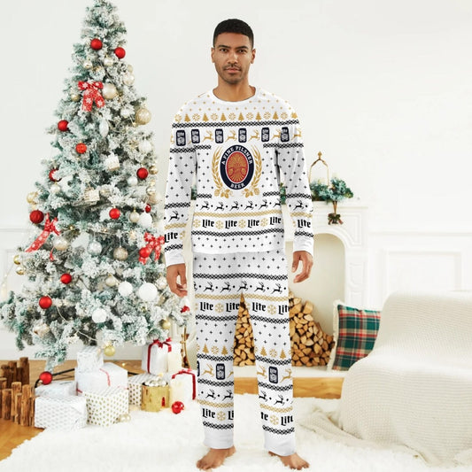 Snowflakes Miller Lite Christmas Family Pajamas Set - Flexiquor.com