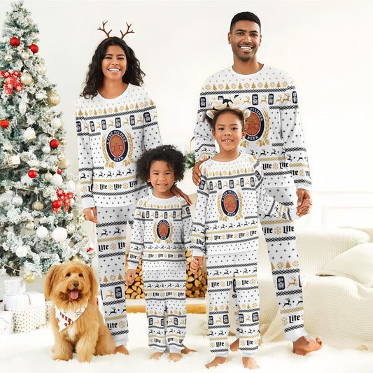 Snowflakes Miller Lite Christmas Family Pajamas Set - Flexiquor.com