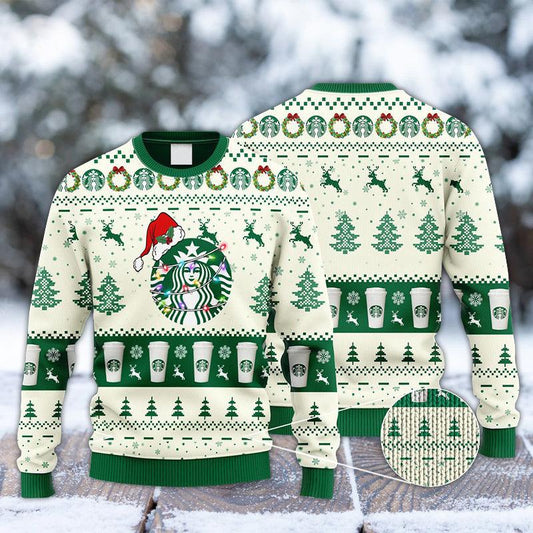 Starbucks Coffee Reindeer Snowy Night Ugly Sweater