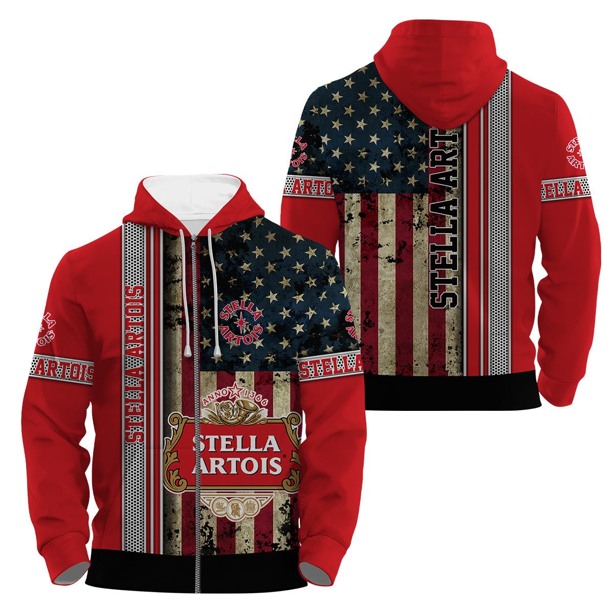 Stella Artois Stainless Steel American Flag Hoodie & Zip Hoodie - Flexiquor.com