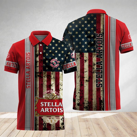 Stella Artois Stainless Steel American Flag Polo Shirt - Flexiquor.com