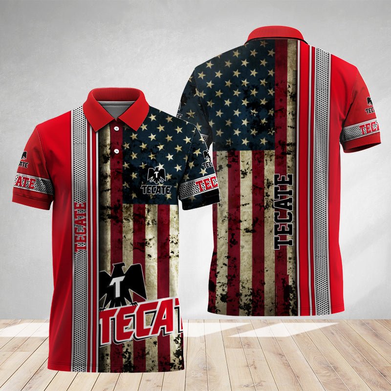 Tecate Stainless Steel American Flag Polo Shirt - Flexiquor.com