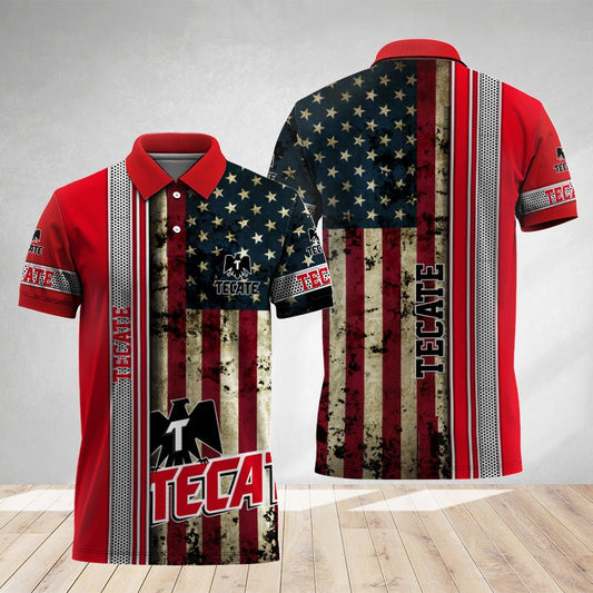 Tecate Stainless Steel American Flag Polo Shirt - Flexiquor.com