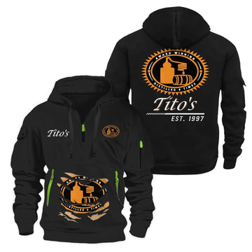 Tito's Scratches Marks Half Zip Hooded Sweatshirt - Flexiquor.com