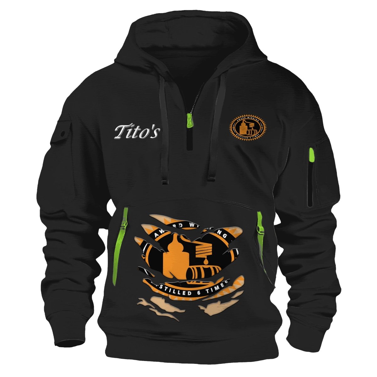 Tito's Scratches Marks Half Zip Hooded Sweatshirt - Flexiquor.com