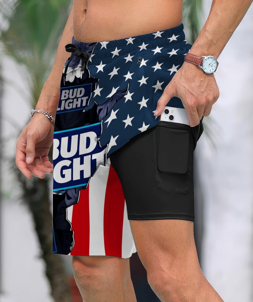 Tropical America Bud Light Compression Liner Swim Trunks - Flexiquor.com