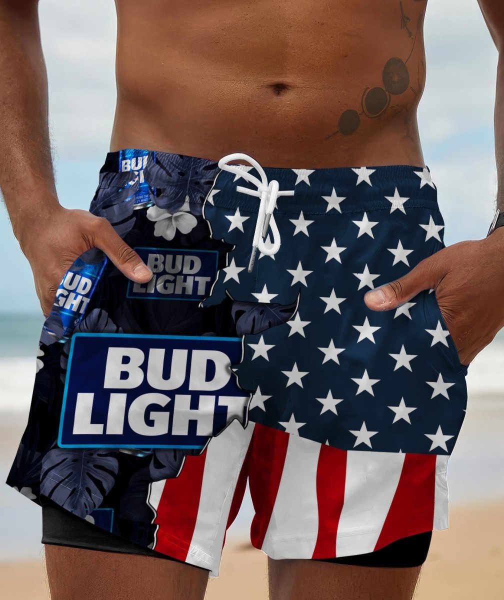 Tropical America Bud Light Compression Liner Swim Trunks - Flexiquor.com