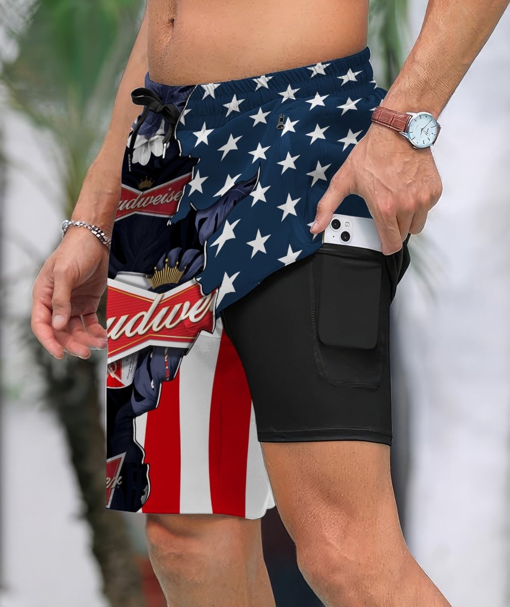 Tropical America Budweiser Compression Liner Swim Trunks - Flexiquor.com