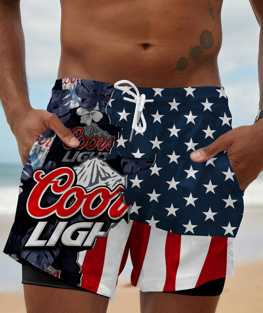 Tropical America Coors Light Compression Liner Swim Trunks