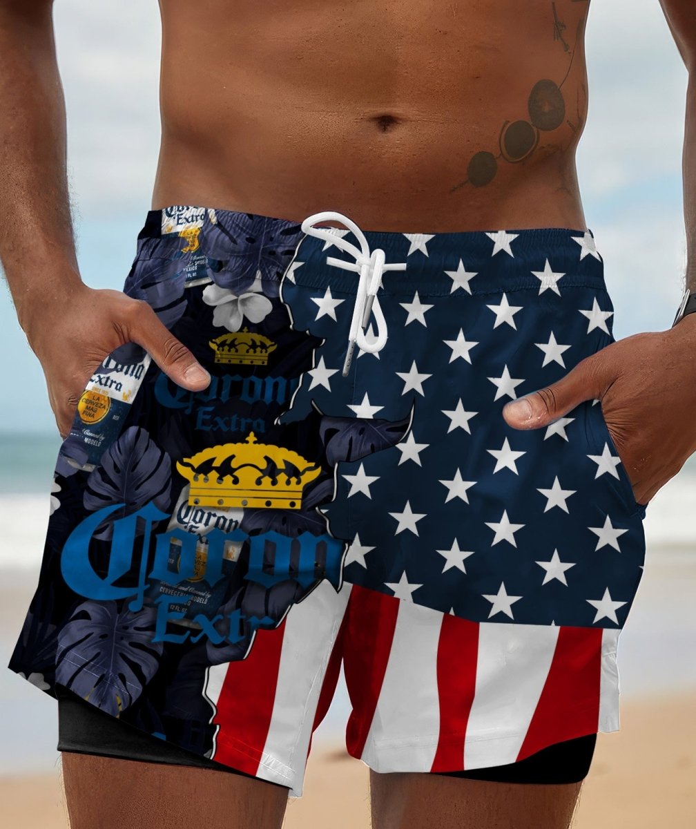 Tropical America Corona Extra Compression Liner Swim Trunks - Flexiquor.com