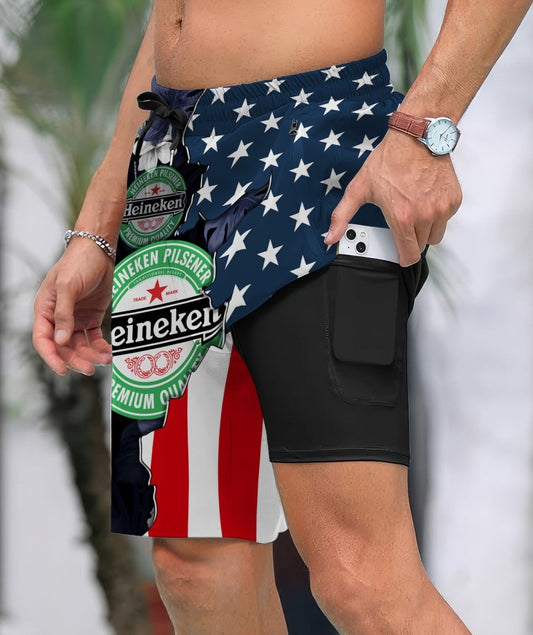 Tropical America Heineken Compression Liner Swim Trunks - Flexiquor.com