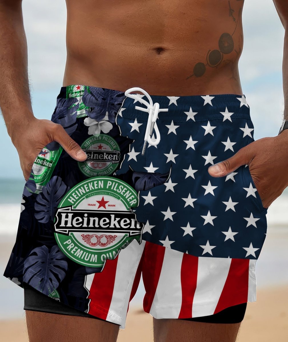 Tropical America Heineken Compression Liner Swim Trunks - Flexiquor.com