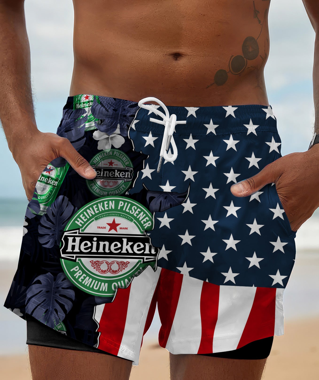 Tropical America Heineken Compression Liner Swim Trunks