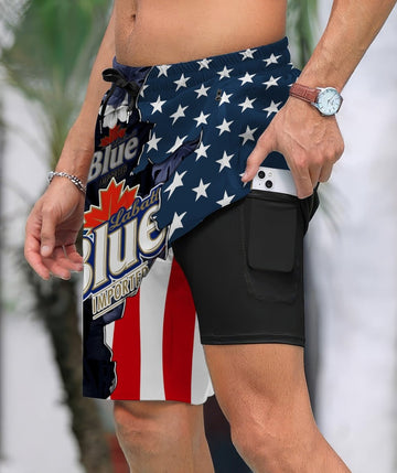 Tropical America Labatt Blue Compression Liner Swim Trunks - Flexiquor.com