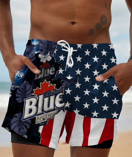 Tropical America Labatt Blue Compression Liner Swim Trunks - Flexiquor.com