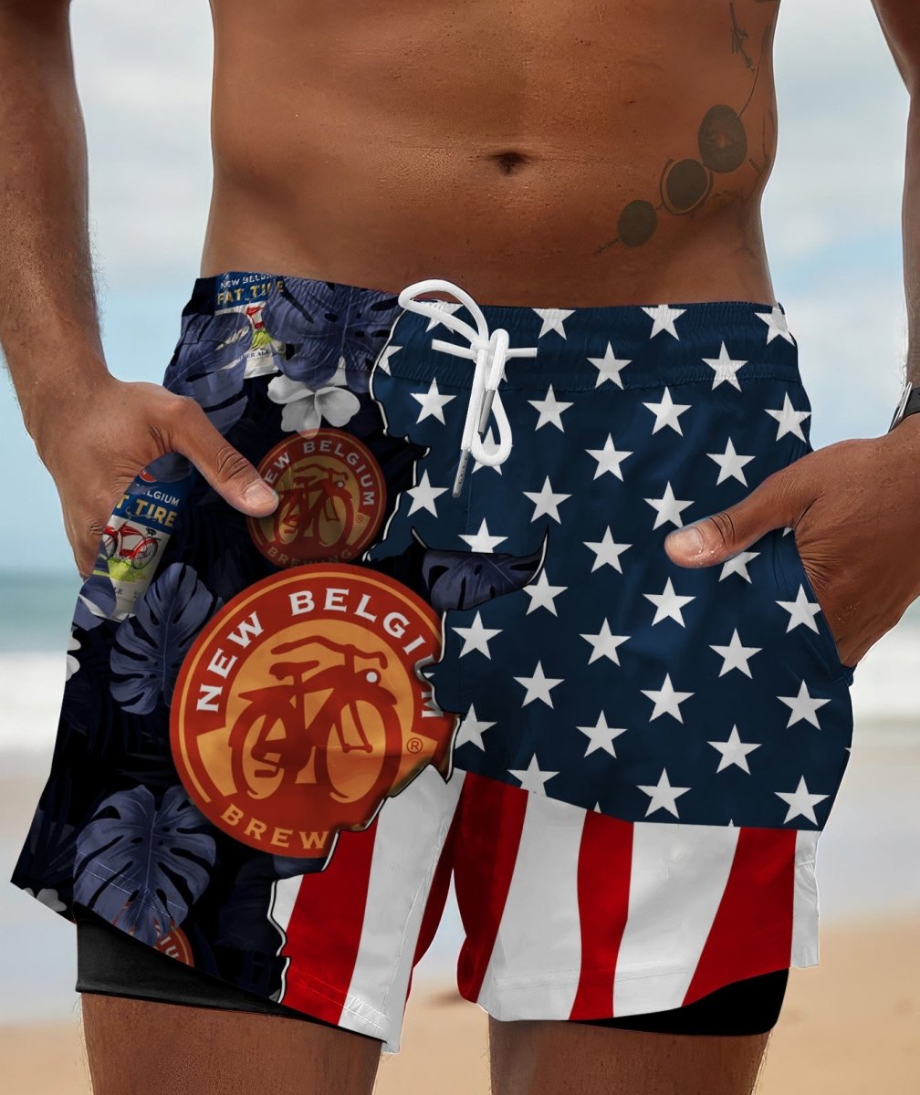 Tropical America New Belgium Compression Liner Swim Trunks - Flexiquor.com