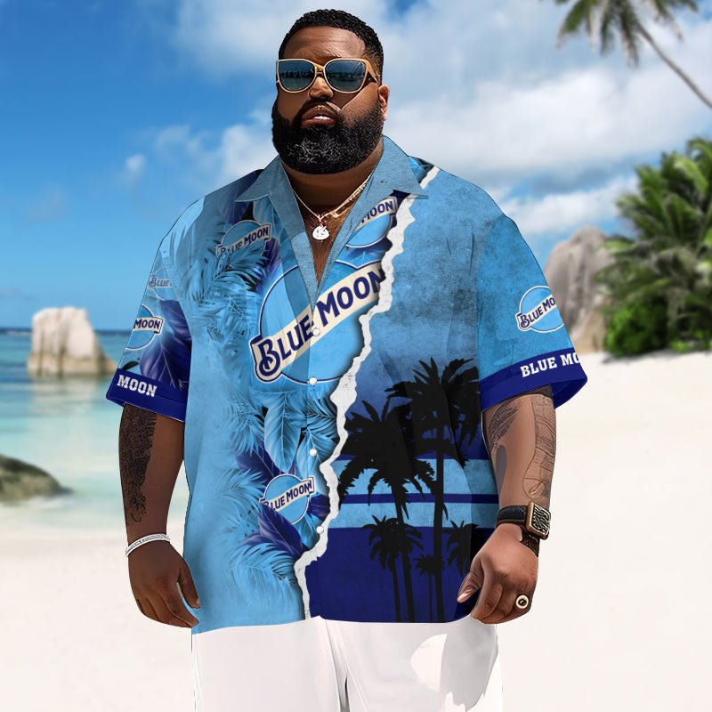 Tropical Torn Paper Blue Moon Men's Plus Size Hawaiian Shirt - Flexiquor.com