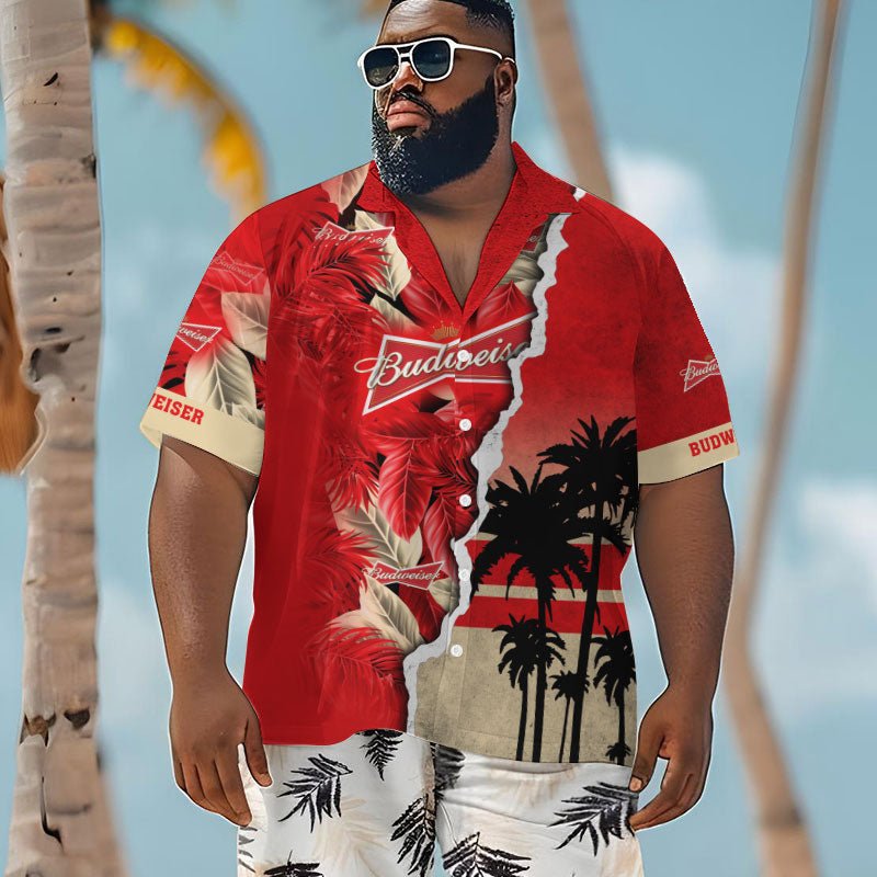 Tropical Torn Paper Budweiser Men's Plus Size Hawaiian Shirt - Flexiquor.com