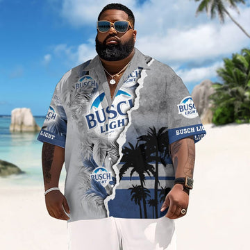 Tropical Torn Paper Busch Light Men's Plus Size Hawaiian Shirt - Flexiquor.com