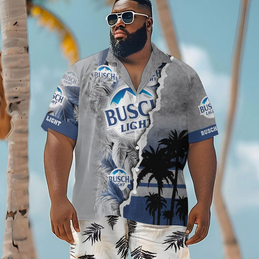 Tropical Torn Paper Busch Light Men's Plus Size Hawaiian Shirt - Flexiquor.com