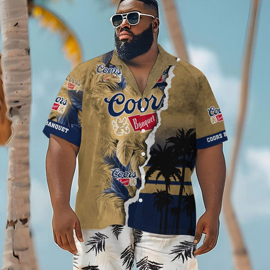 Tropical Torn Paper Coors Banquet Men's Plus Size Hawaiian Shirt - Flexiquor.com