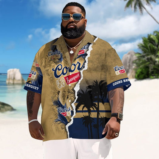 Tropical Torn Paper Coors Banquet Men's Plus Size Hawaiian Shirt - Flexiquor.com