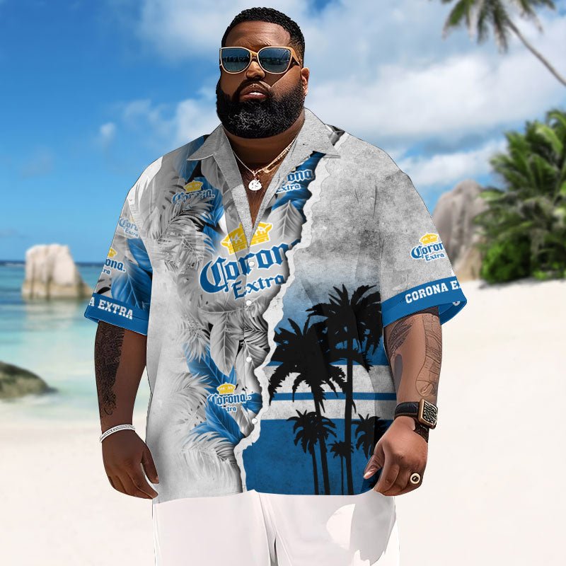Tropical Torn Paper Corona Extra Men's Plus Size Hawaiian Shirt - Flexiquor.com