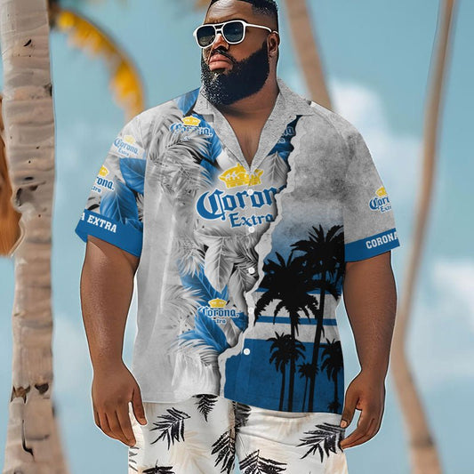 Tropical Torn Paper Corona Extra Men's Plus Size Hawaiian Shirt - Flexiquor.com