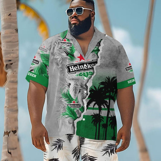 Tropical Torn Paper Heineken Men's Plus Size Hawaiian Shirt - Flexiquor.com