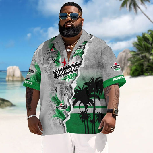 Tropical Torn Paper Heineken Men's Plus Size Hawaiian Shirt - Flexiquor.com