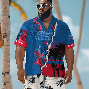 Tropical Torn Paper Michelob Ultra Men's Plus Size Hawaiian Shirt - Flexiquor.com