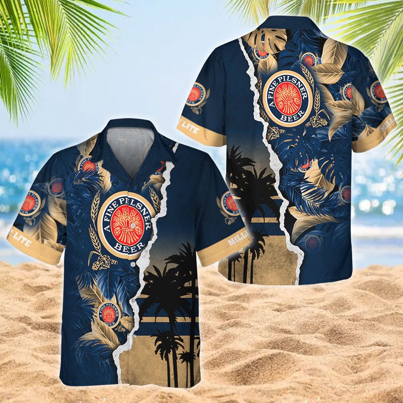 Tropical Torn Paper Miller Lite Hawaiian Shirt - Flexiquor.com