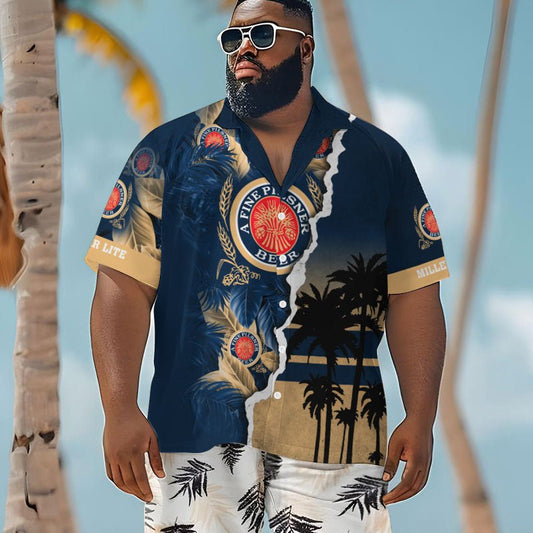 Tropical Torn Paper Miller Lite Men's Plus Size Hawaiian Shirt - Flexiquor.com