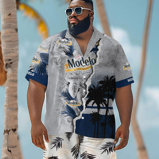 Tropical Torn Paper Modelo Men's Plus Size Hawaiian Shirt - Flexiquor.com