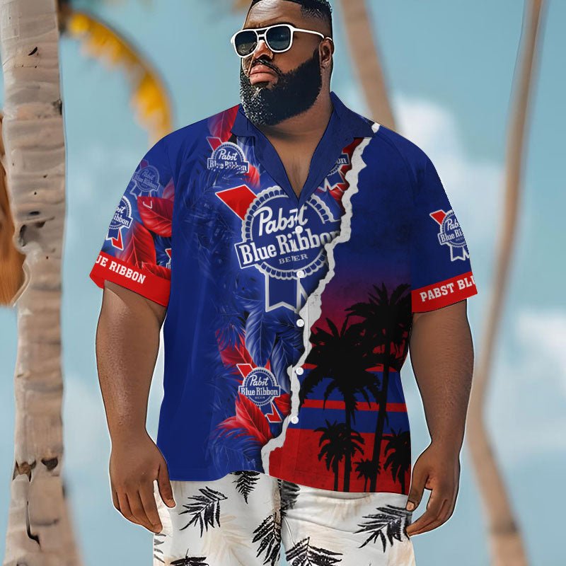 Tropical Torn Paper Pabst Blue Ribbon Men's Plus Size Hawaiian Shirt - Flexiquor.com