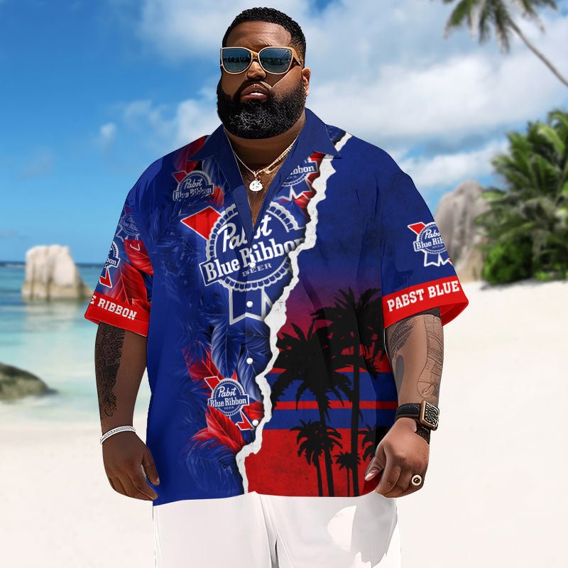 Tropical Torn Paper Pabst Blue Ribbon Men's Plus Size Hawaiian Shirt - Flexiquor.com