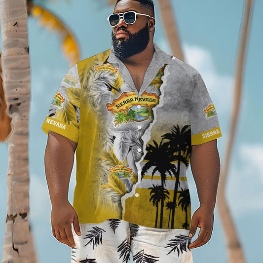 Tropical Torn Paper Sierra Nevada Men's Plus Size Hawaiian Shirt - Flexiquor.com