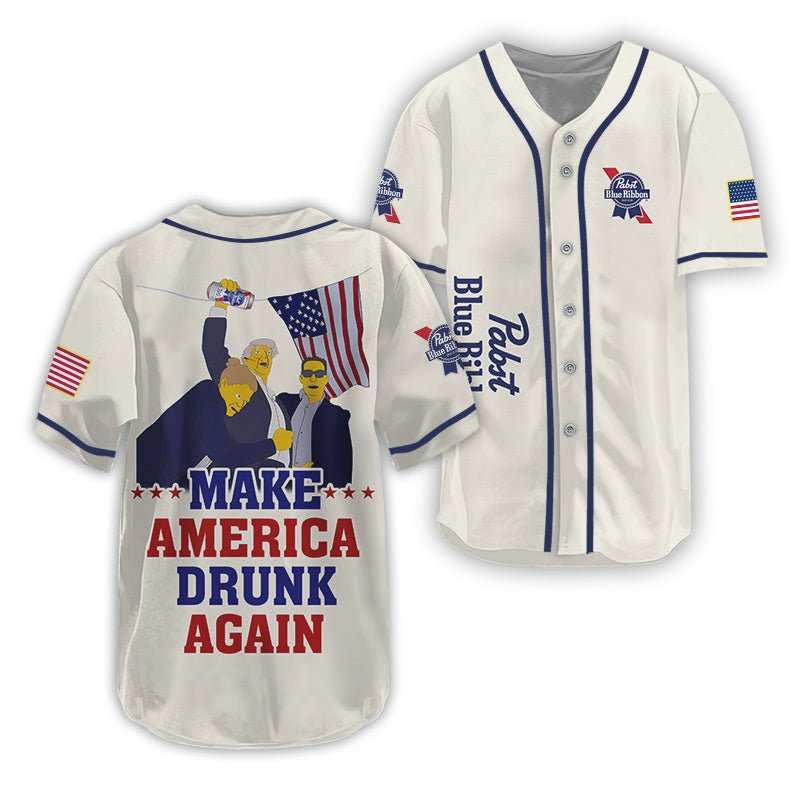 Trump Make American Drunk Pabst Blue Ribbon Again Baseball Jersey - Flexiquor.com