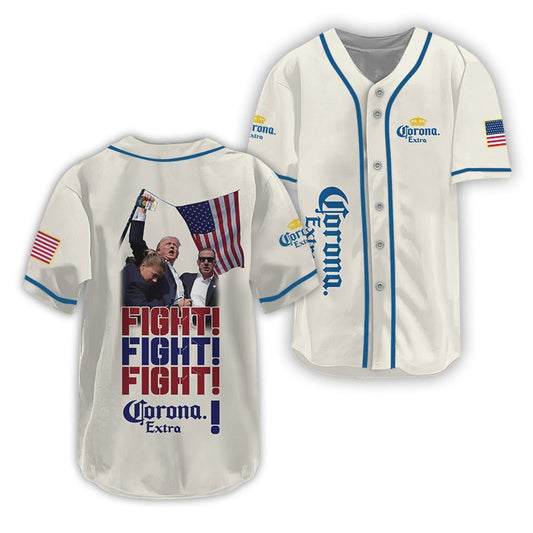 Trump Fight Fight Fight Corona Extra Baseball Jersey - Flexiquor.com