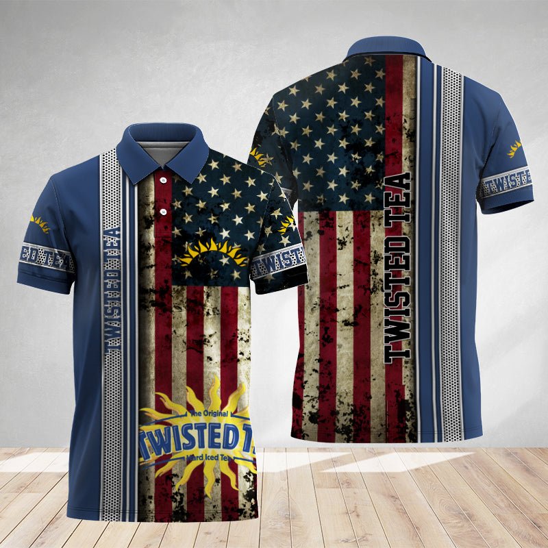 Twisted Tea Stainless Steel American Flag Polo Shirt - Flexiquor.com