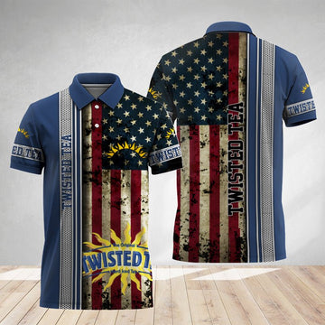 Twisted Tea Stainless Steel American Flag Polo Shirt - Flexiquor.com