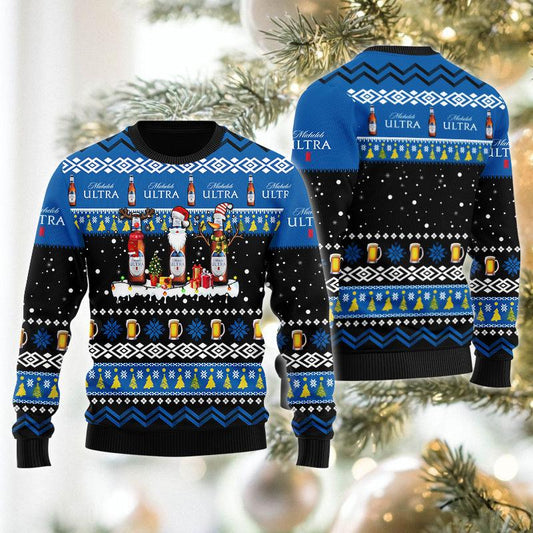 Michelob Ultra Santa Reindeer Snowflake Christmas Sweater