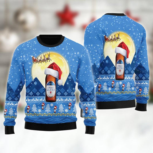 Santa Claus Sleigh Michelob ULTRA Ugly Sweater
