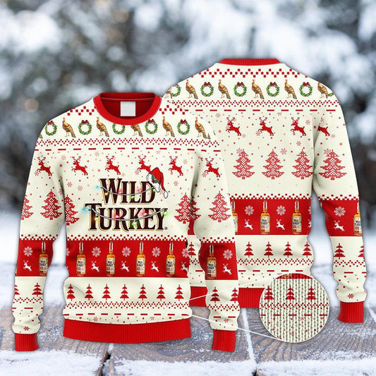 Wild Turkey Whiskey Reindeer Snowy Night Ugly Sweater