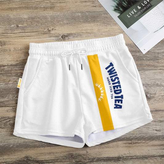 Yellow Stripe Twisted Tea Women's Casual Shorts - Flexiquor.com