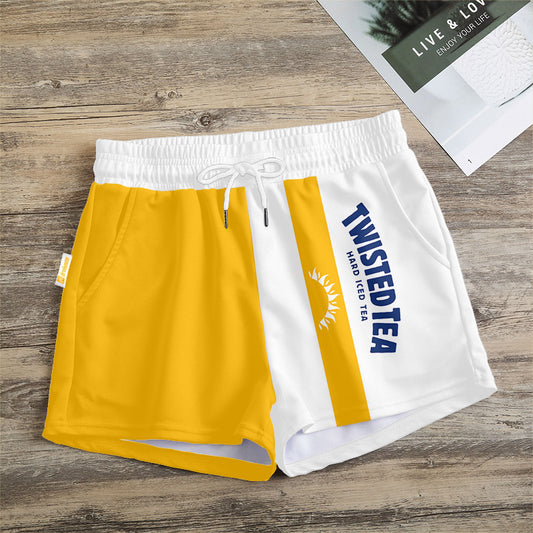 Yellow White Twisted Tea Women's Casual Shorts