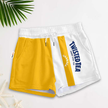 Yellow White Twisted Tea Women's Casual Shorts - Flexiquor.com