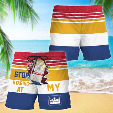 Stop Staring At My Multicolor Hamm's Swim Trunks