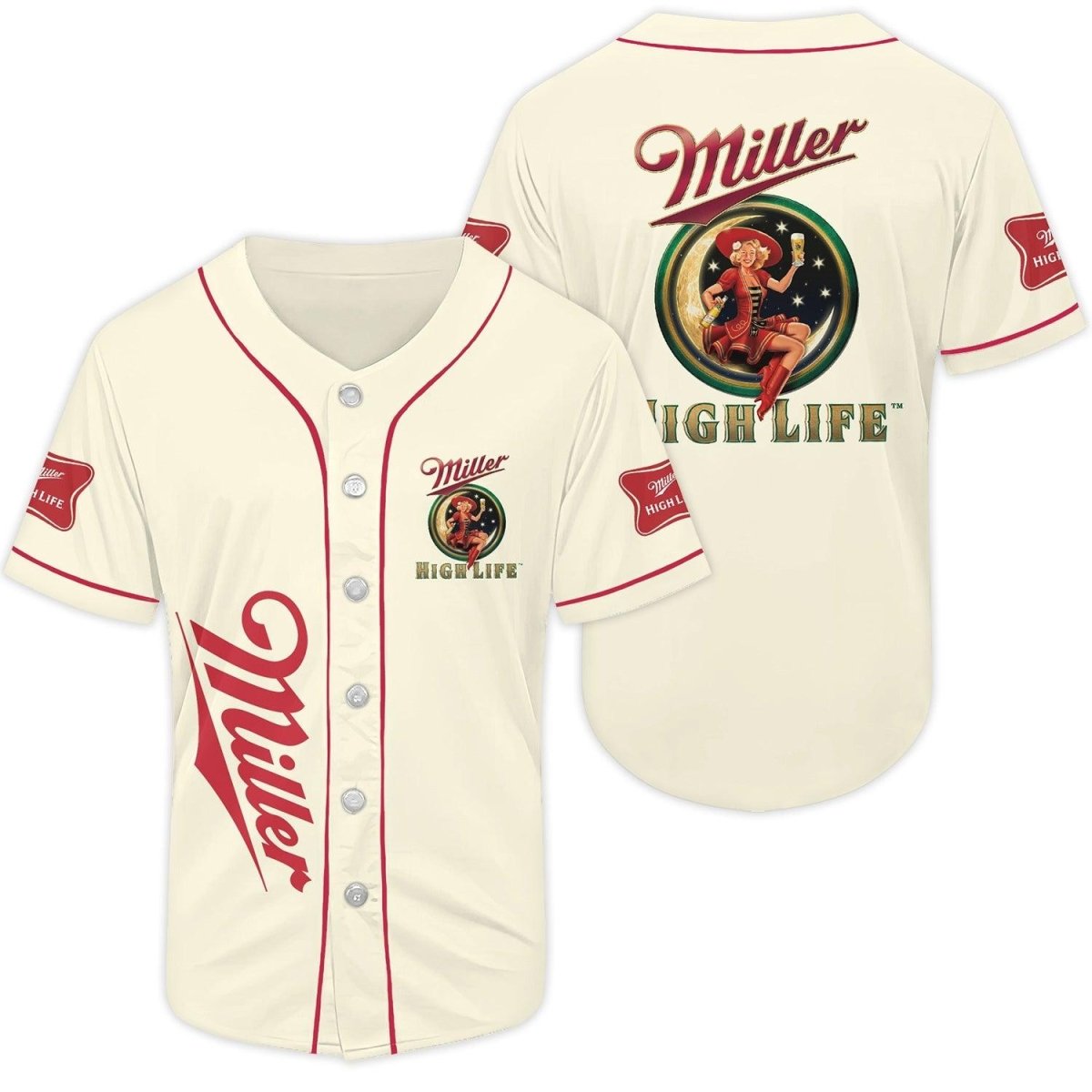 Beige Miller High Life Baseball Jersey - Flexiquor.com