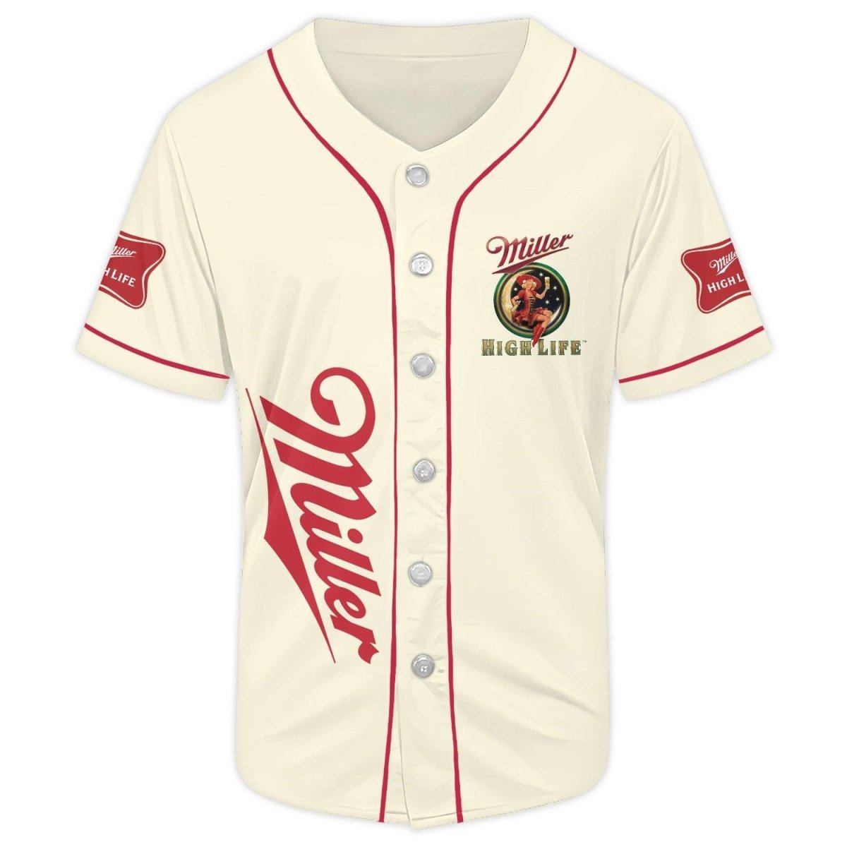 Beige Miller High Life Baseball Jersey - Flexiquor.com